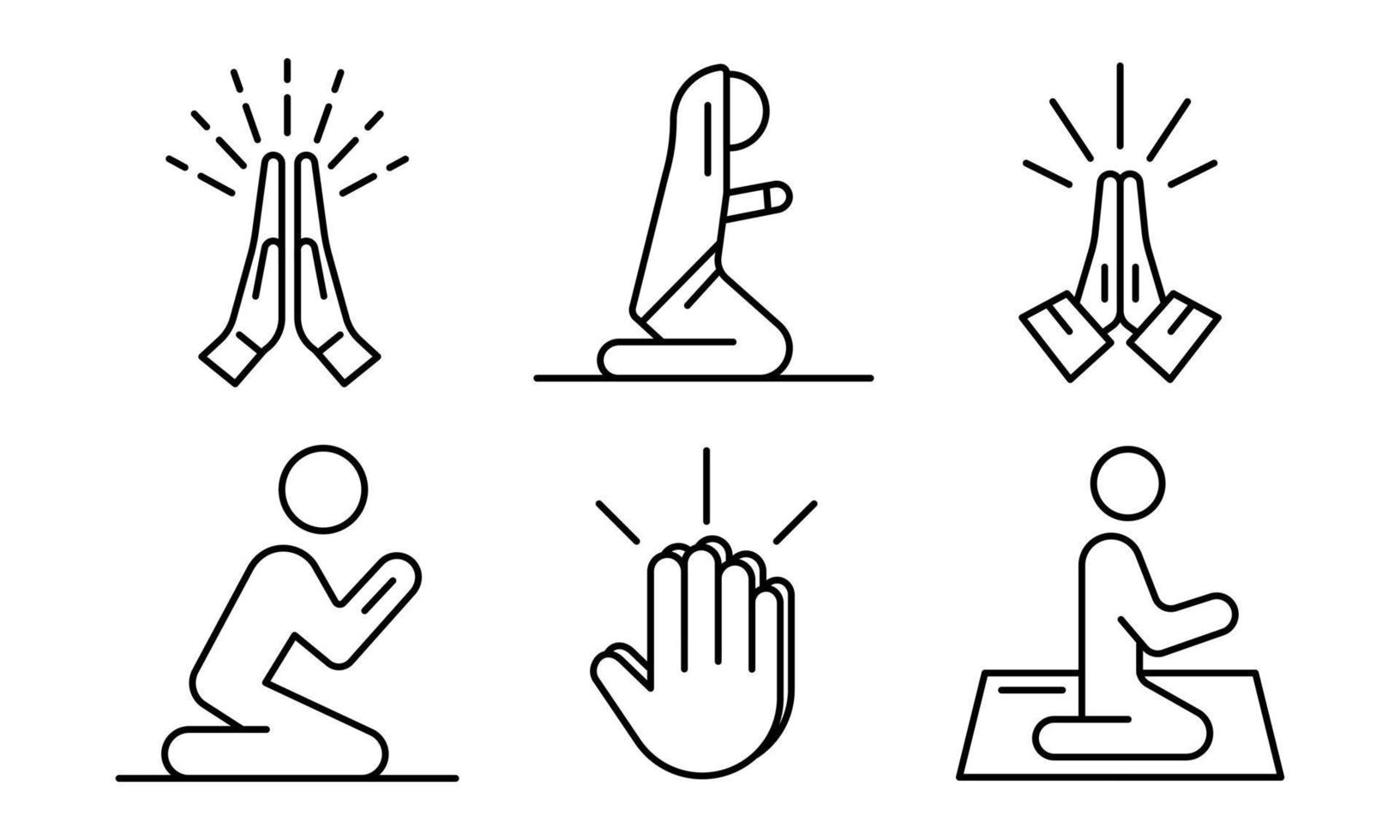 Prayer icons set, outline style vector