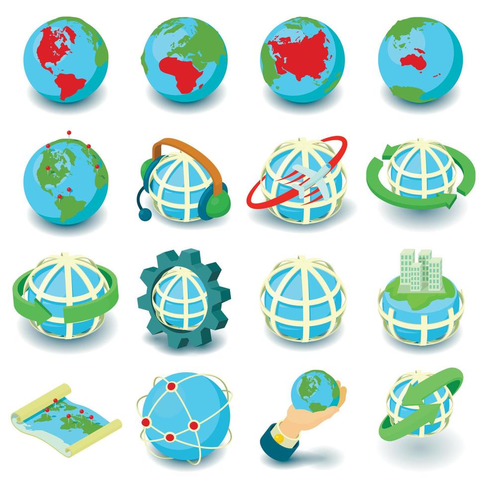 conjunto de iconos de globalización, estilo de dibujos animados vector