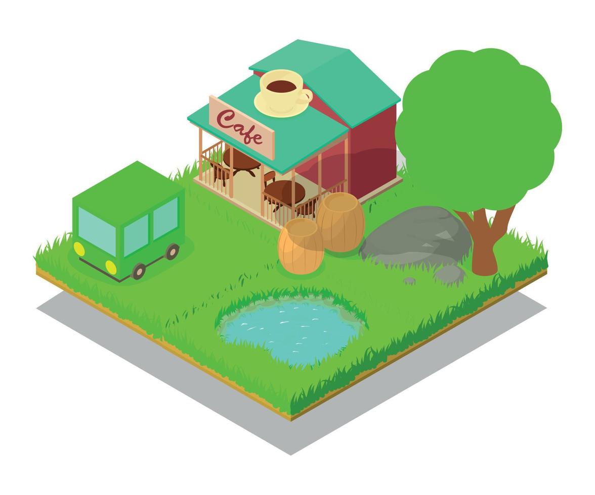 Village cafe concept banner, isometric style vector