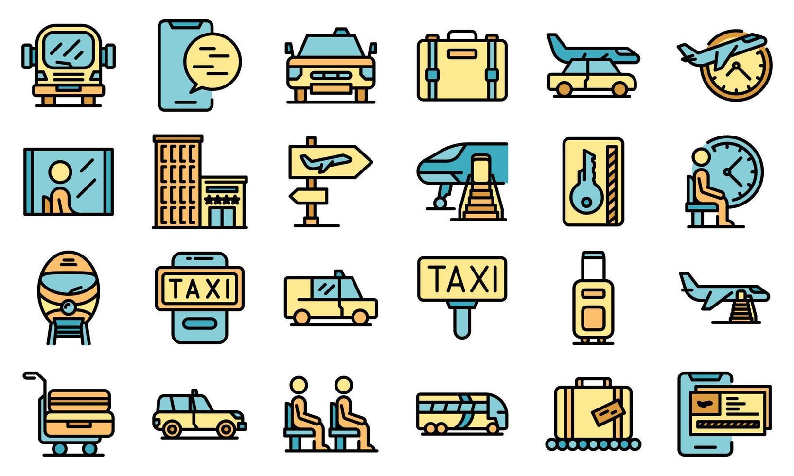 Airport transfer icons set vector flat