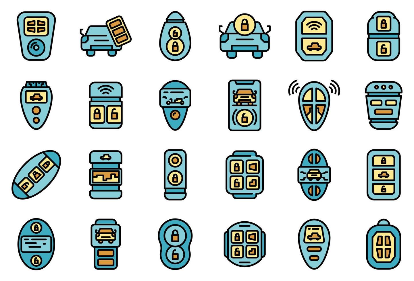 conjunto de iconos de llave de coche inteligente vector plano