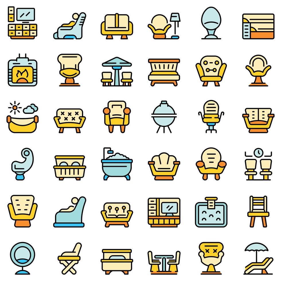 salón, iconos, conjunto, vector, plano vector