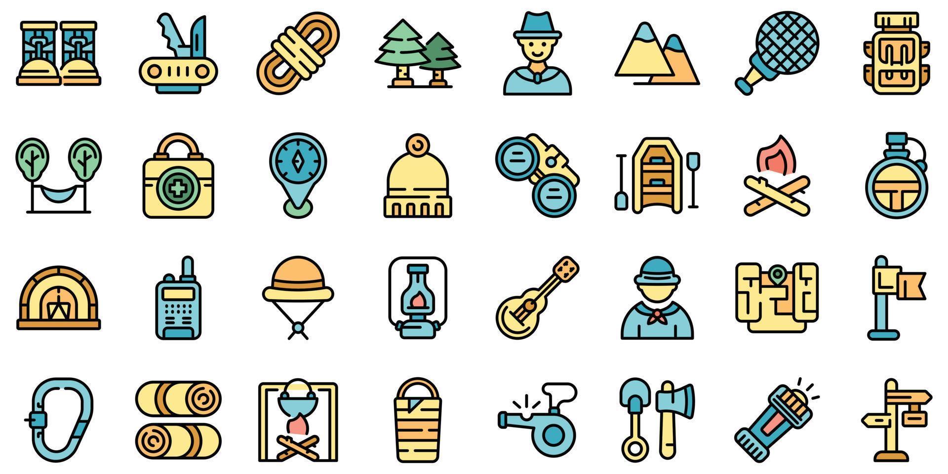 Scouting icons set line color vector