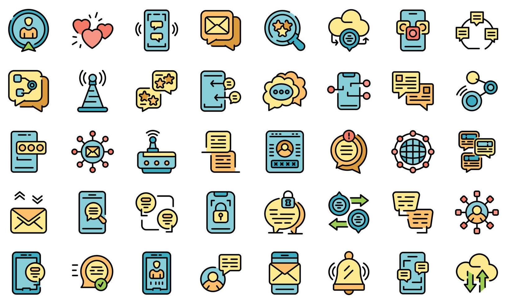 Messaging network icons set line color vector