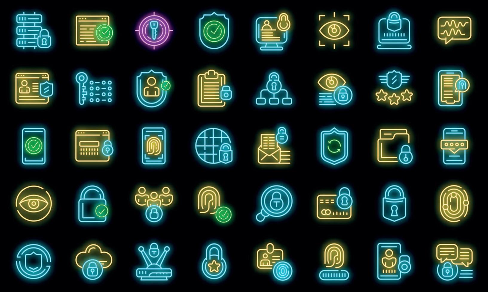 Privacy icons set vector neon