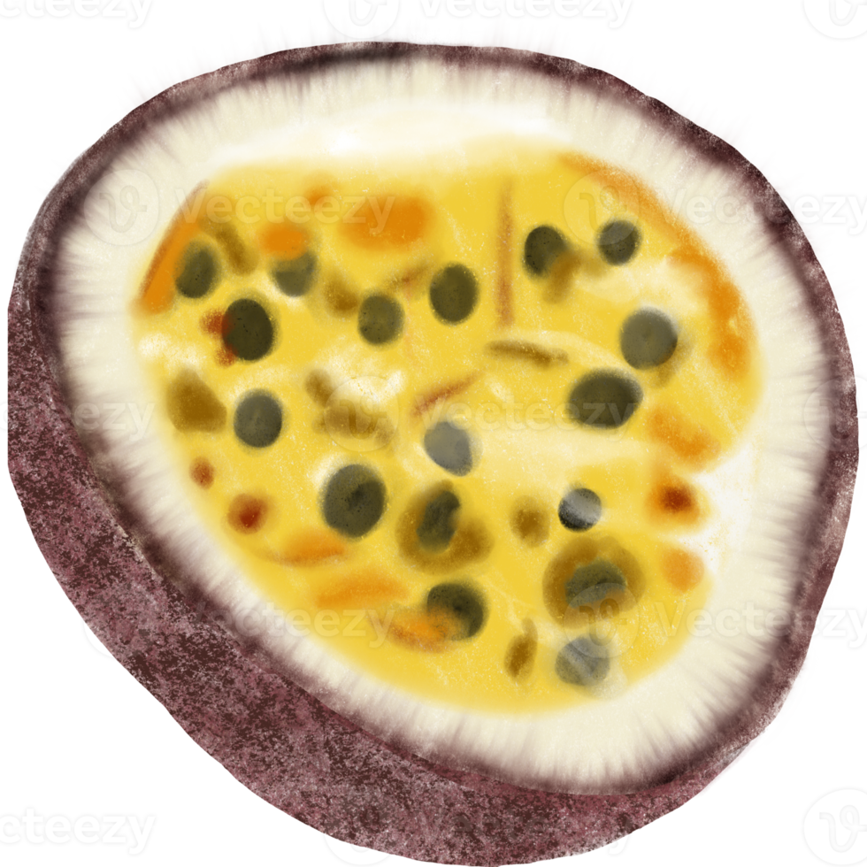 Half a ripe passion fruit hand drawn png