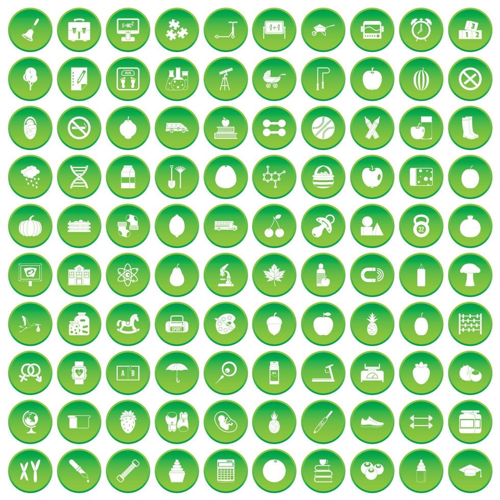 100 iconos de apple establecer círculo verde vector