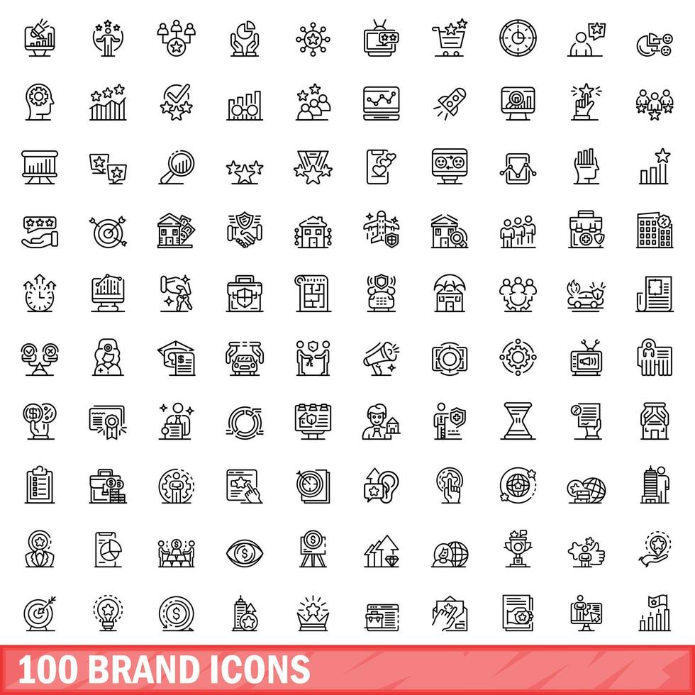 100 brand icons set, outline style vector