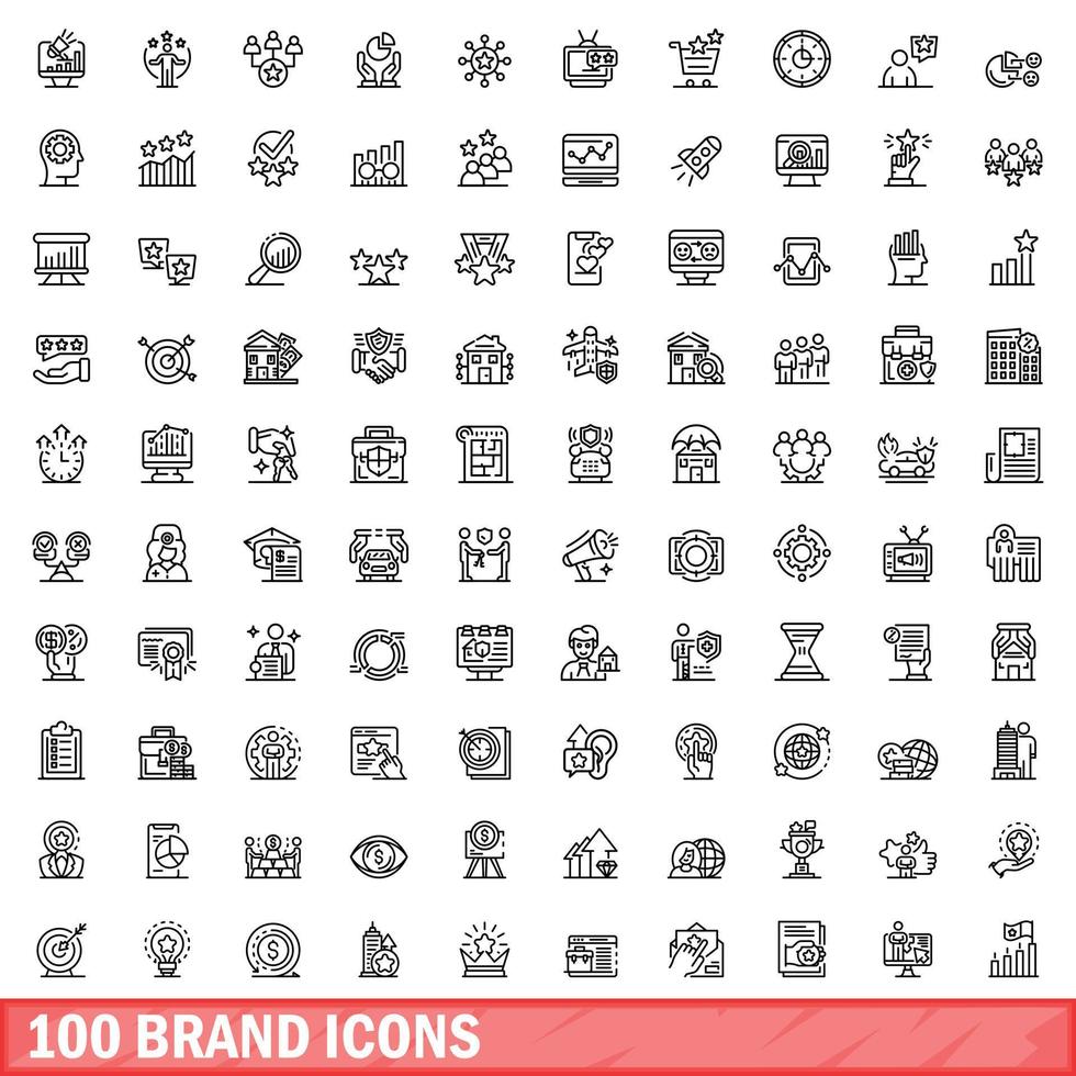 100 brand icons set, outline style vector