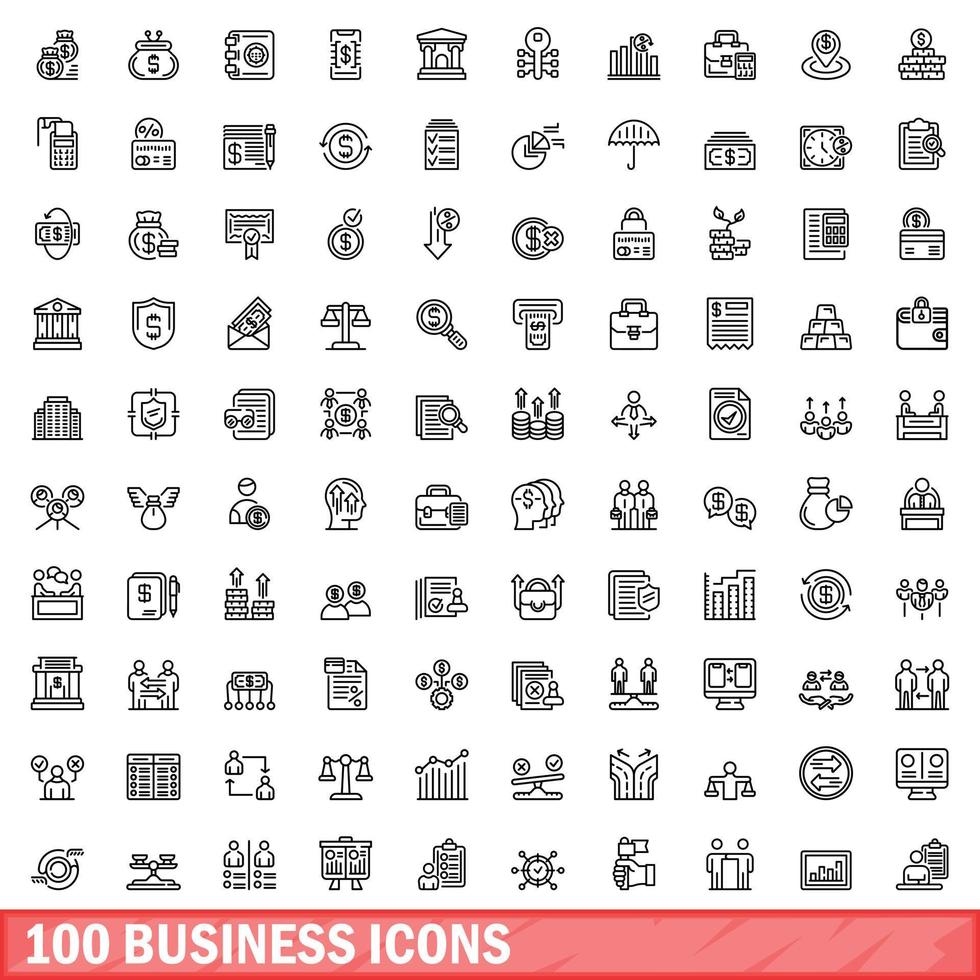 100 iconos de negocios establecidos, estilo de esquema vector