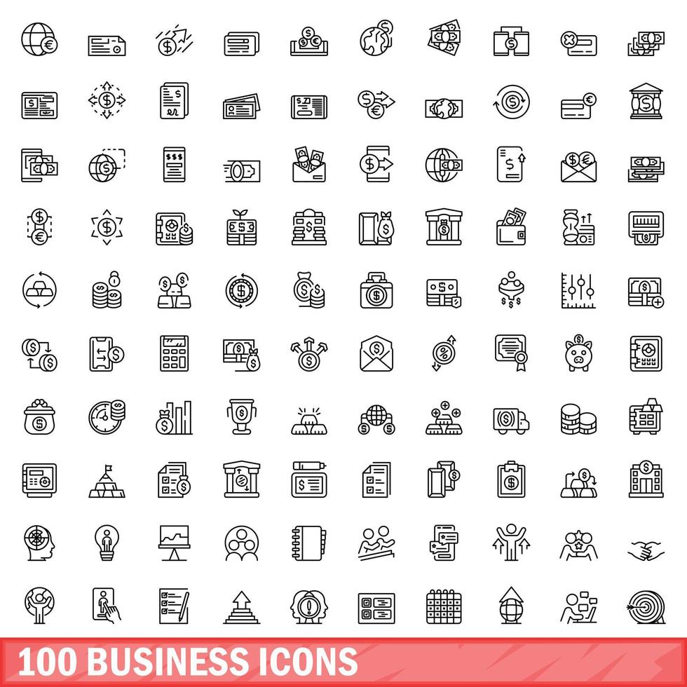 100 iconos de negocios establecidos, estilo de esquema vector