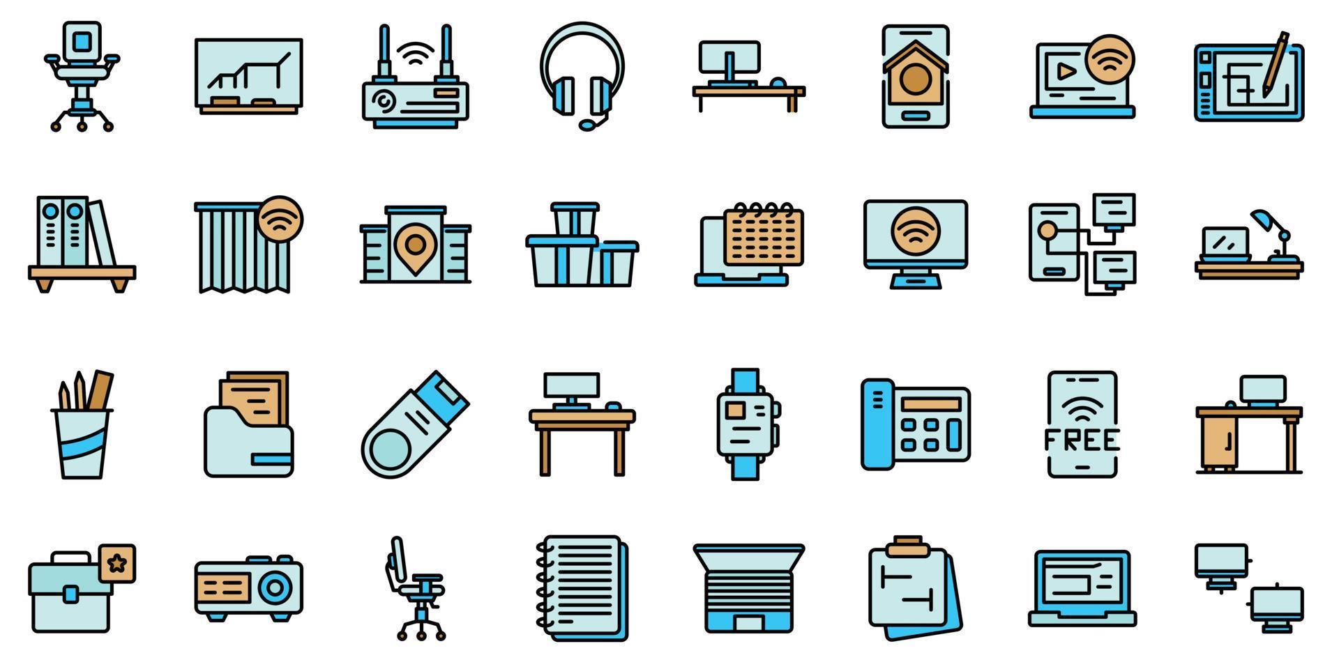 Smart office space icons set line color vector