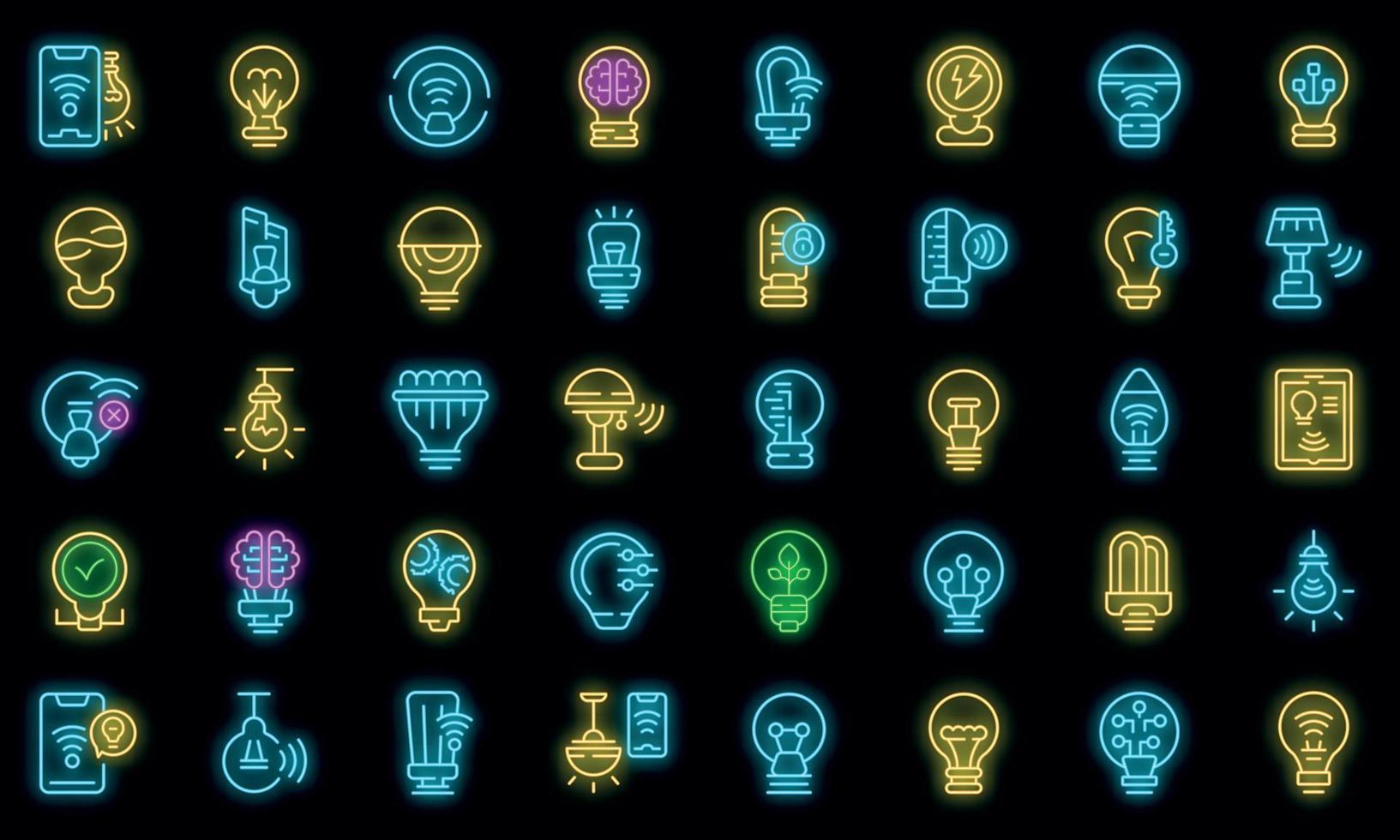 Smart lightbulb icons set vector neon