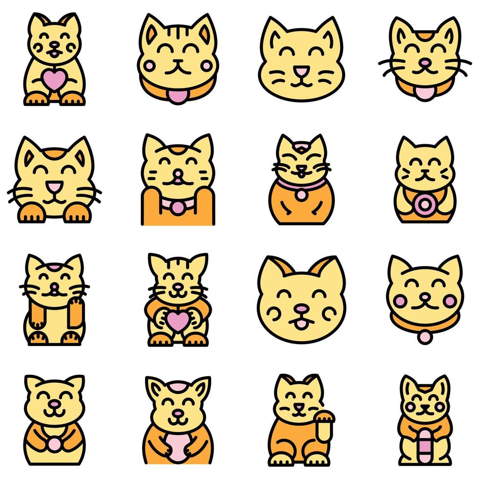 Lucky cat icons set vector flat