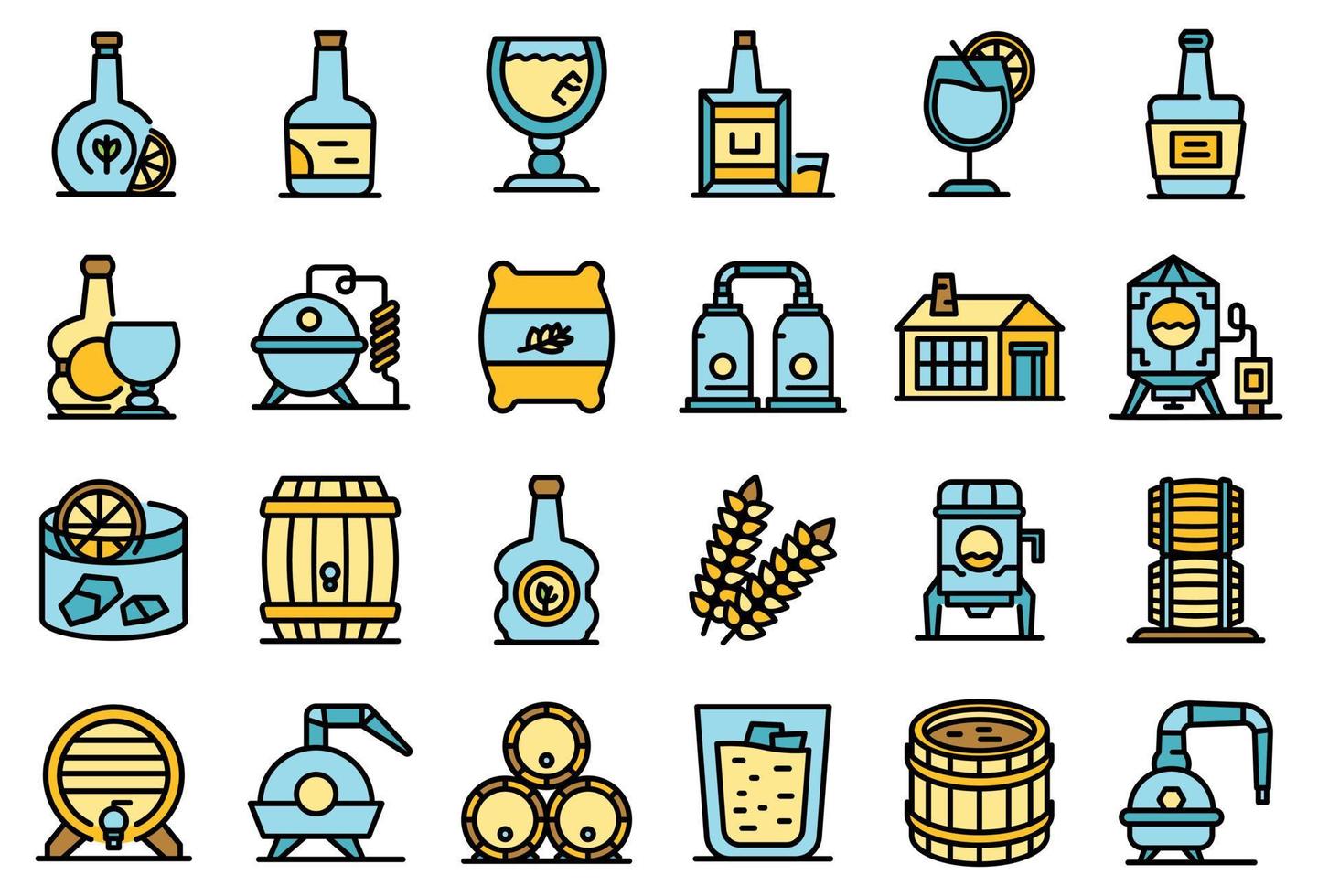 iconos de bourbon establecer vector plano