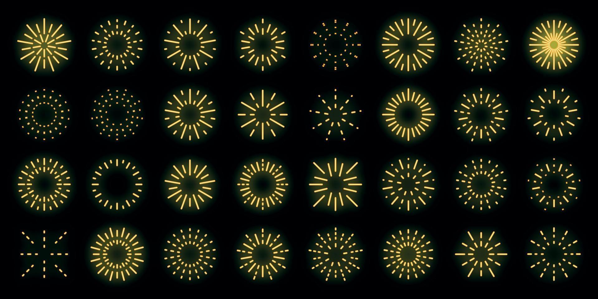 conjunto de iconos de fuegos artificiales neón vectorial vector