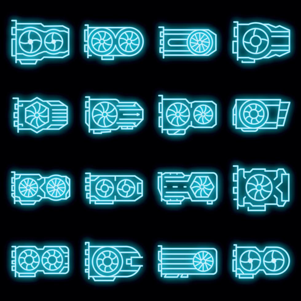 Graphics card icons set vector neon