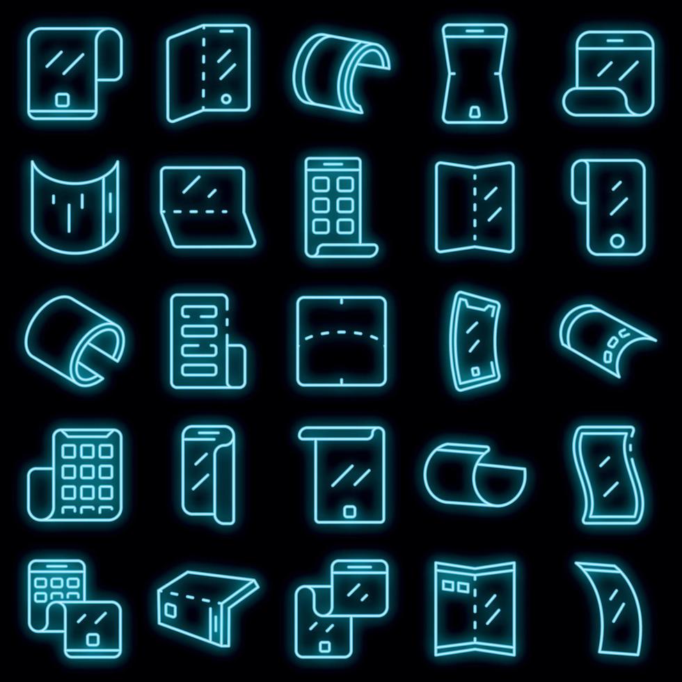 Flexible screen icons set vector neon