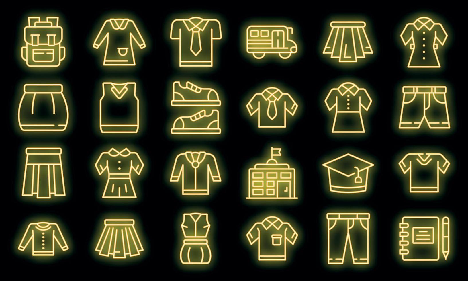 School uniform icons set vector neon