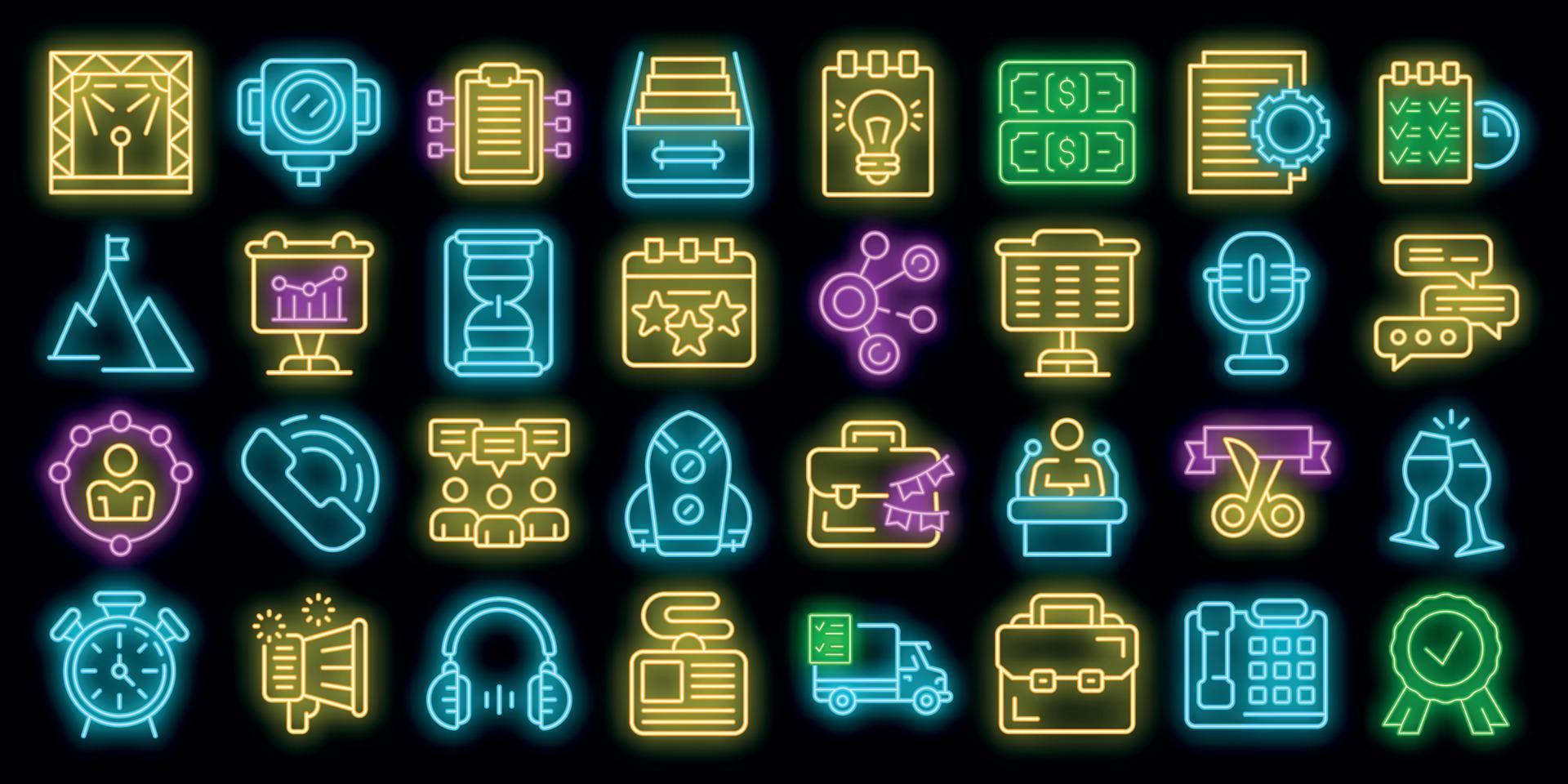 Event management icons set vector neon