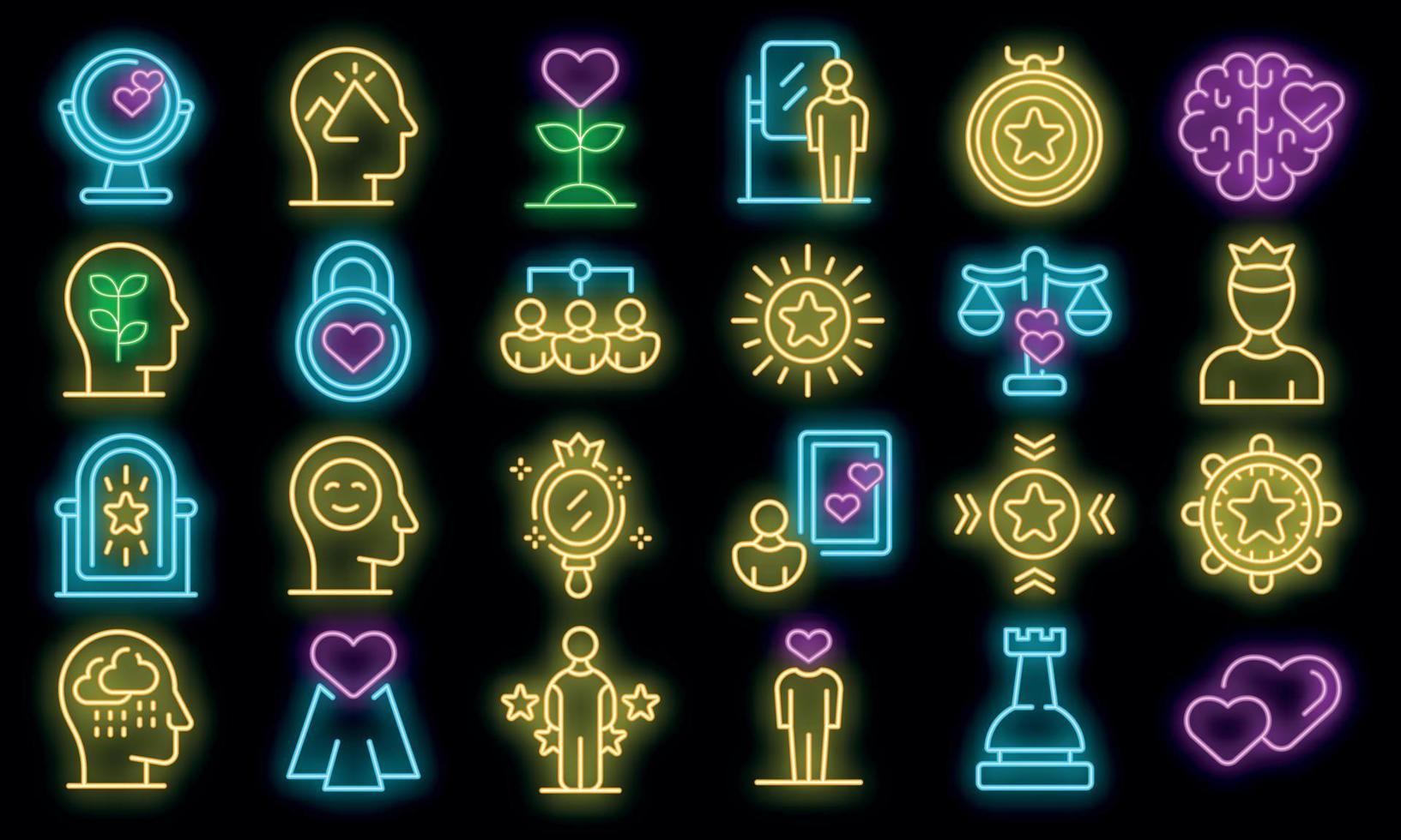 Self-esteem icons set vector neon