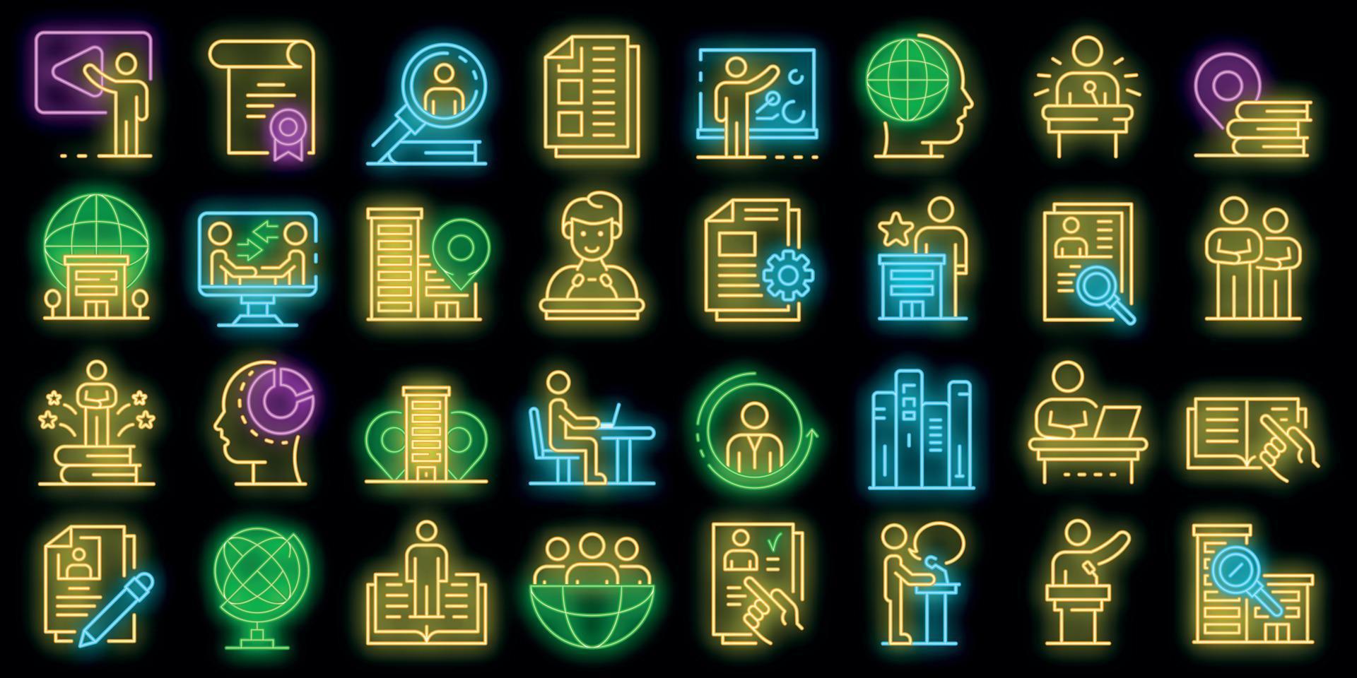 Internship icons set vector neon