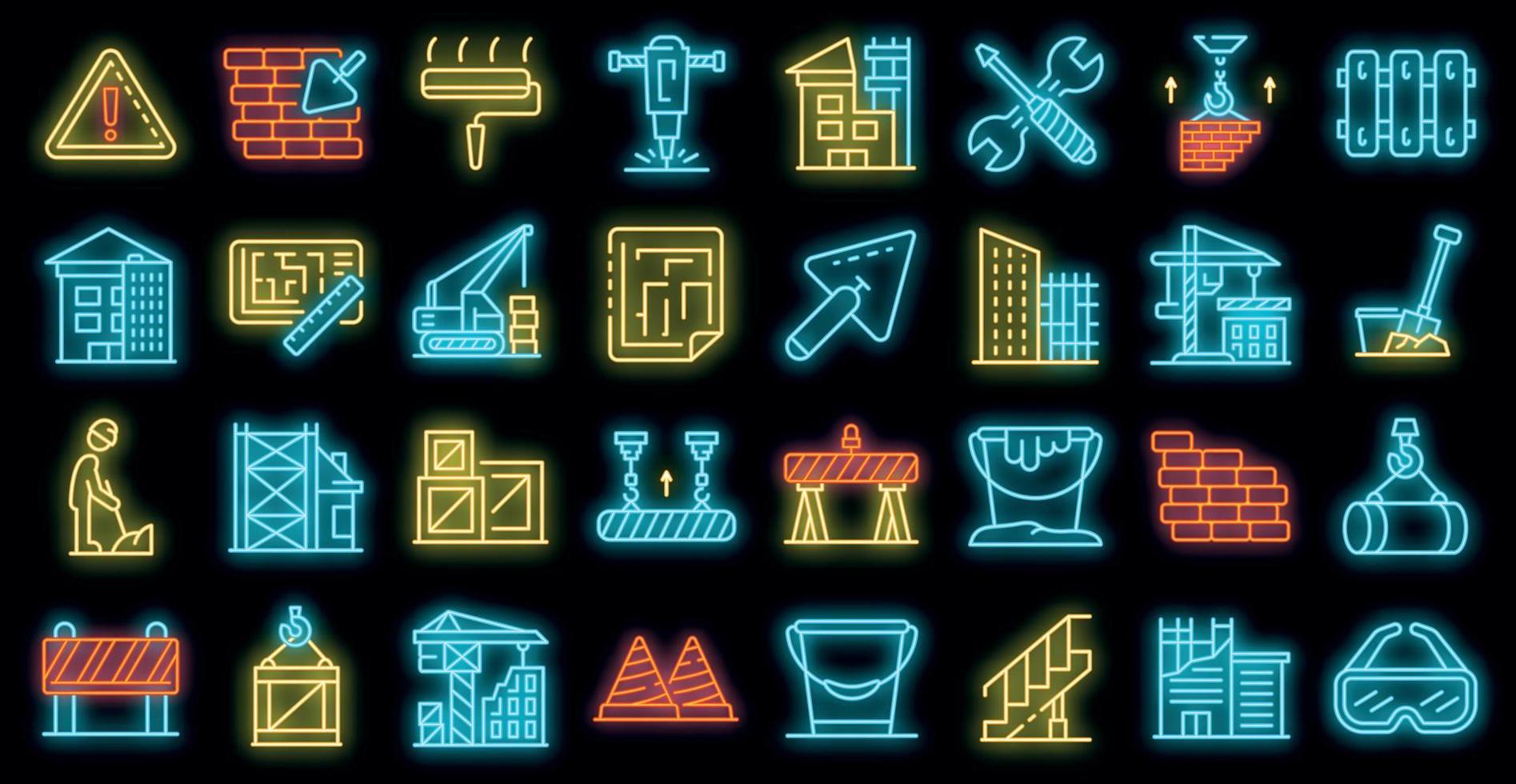 Building reconstruction icons set vector neon