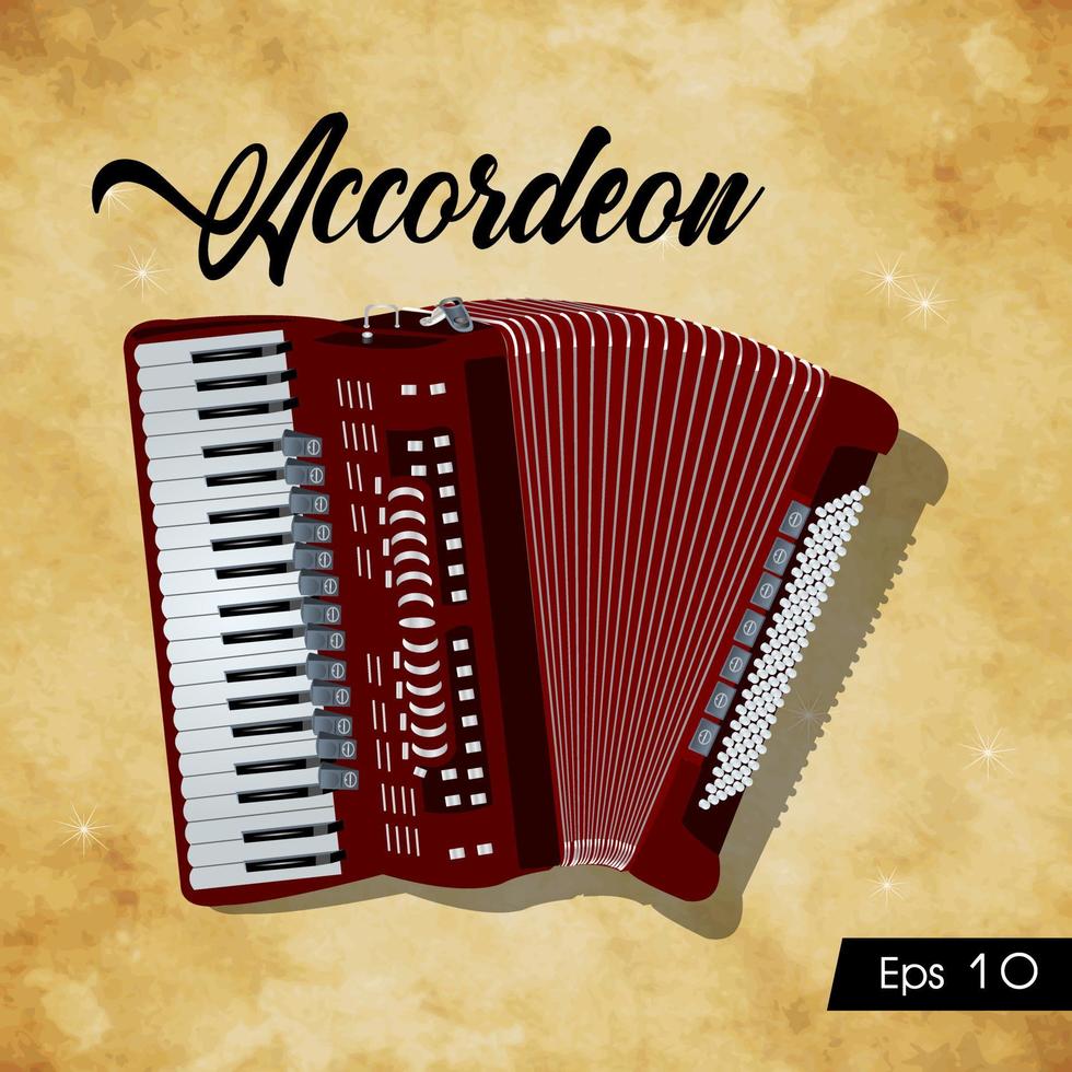 Accordeon musical instrument illustration on vintage background vector