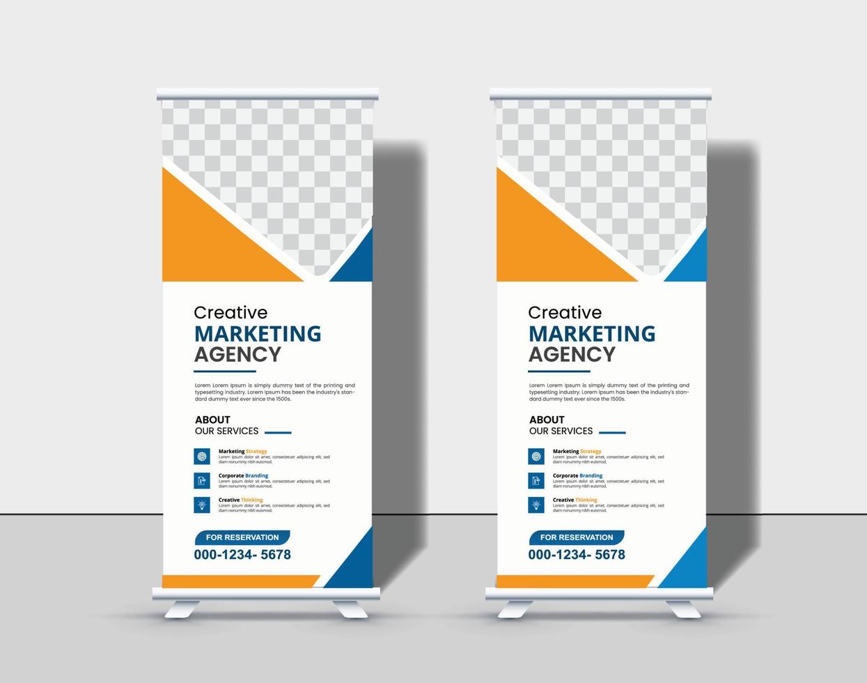 diseño de banner enrollable de agencia de negocios o plantilla de banner desplegable vector