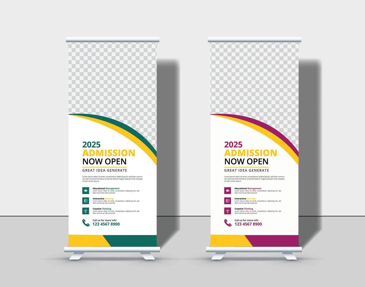 Modern Back to school admission roll up banner template , school admission roll up banner design for school, college, university, coaching center vector