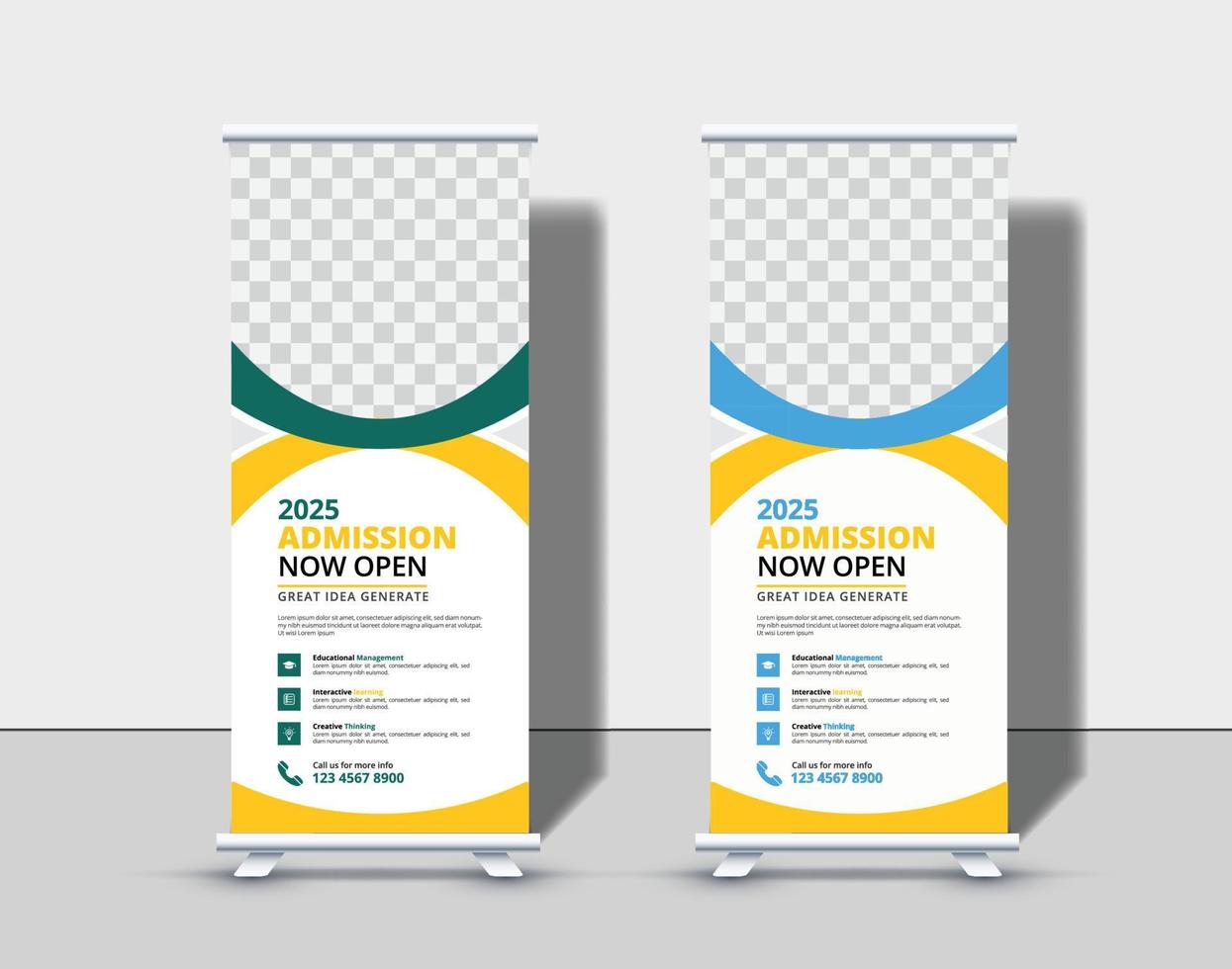 Modern Back to school admission roll up banner template, school admission roll up banner design for school, college, university, coaching center vector