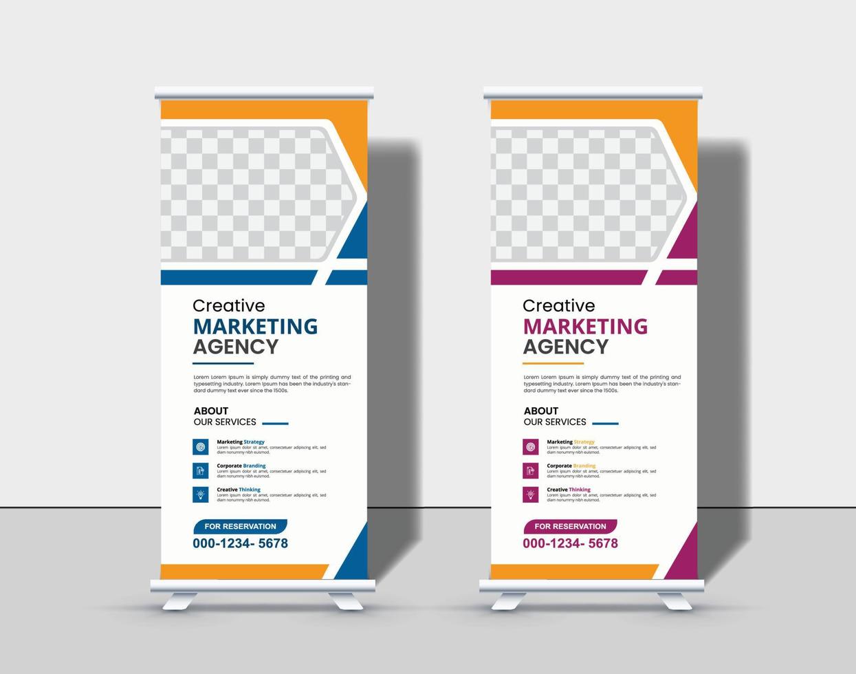 plantilla de banner enrollable corporativo con formas creativas vector