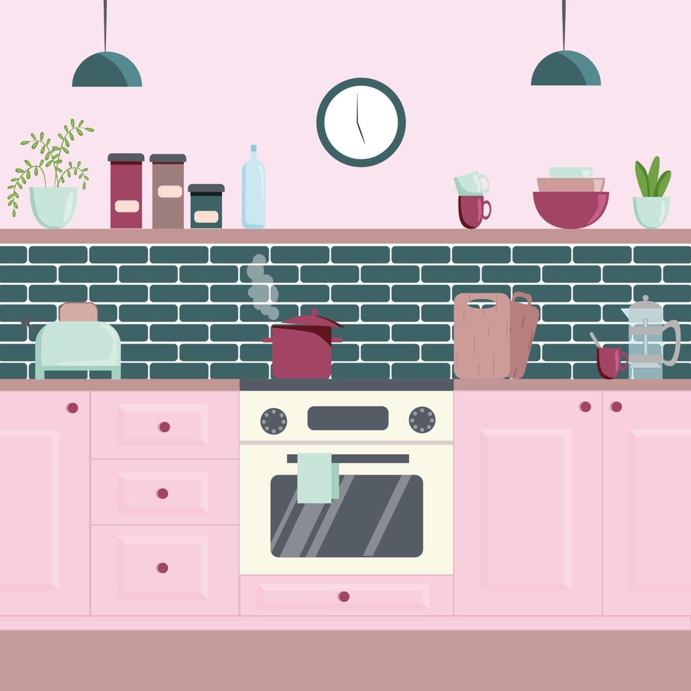 kitchen interior, flat vector illustration