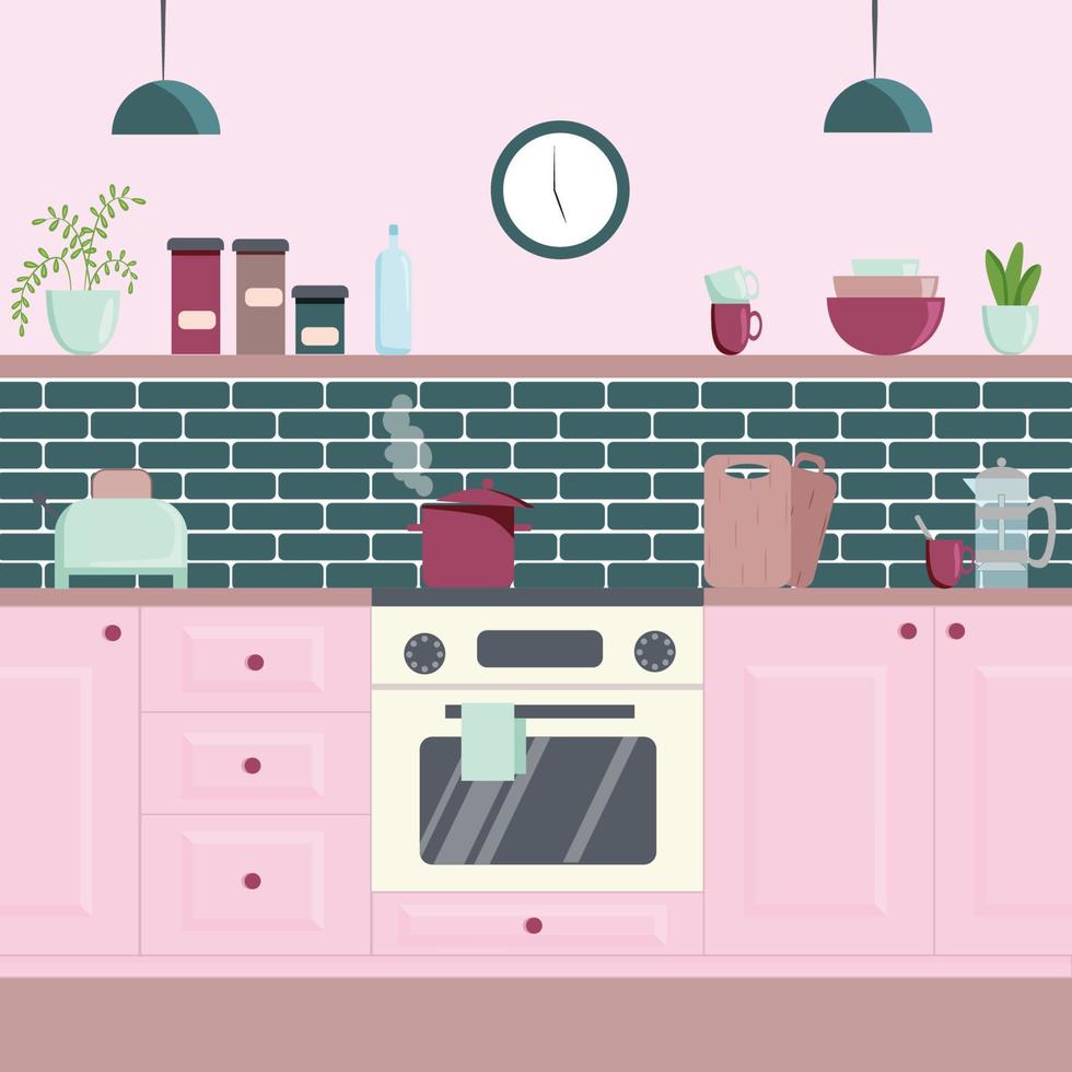 cocina interior, ilustración vectorial plana vector