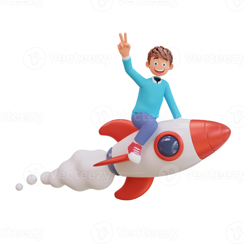 student character is flying on a rocket png