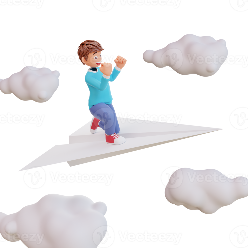 illustration cute boy sit on paper plane png