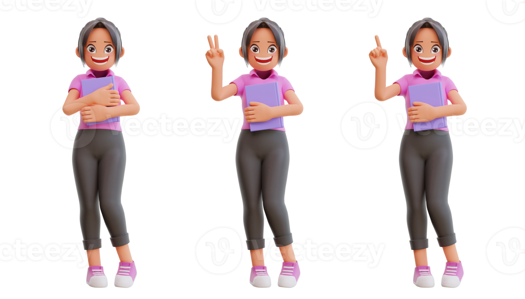 illustration cute girls with different posing png