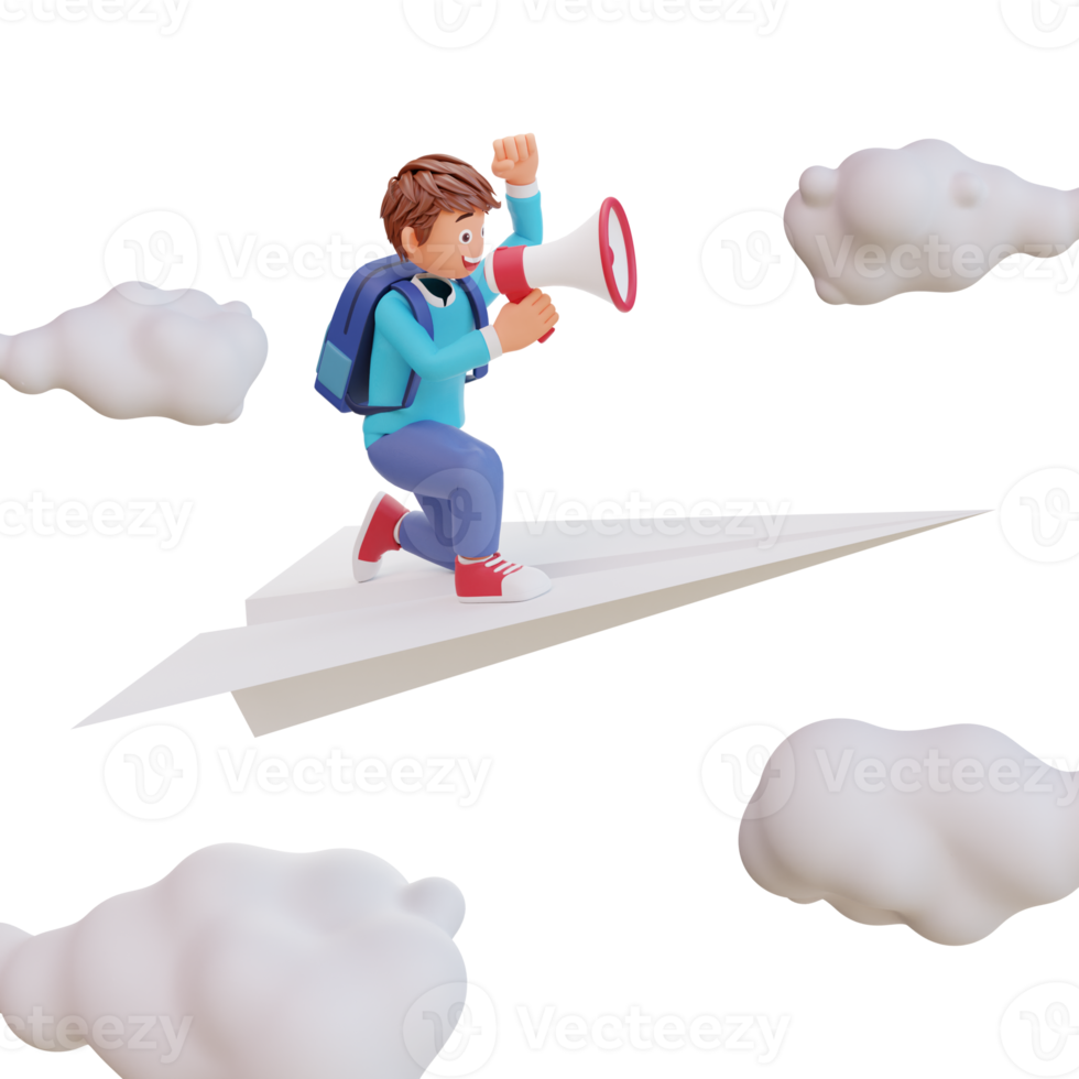 illustration cute boy sit on paper plane png