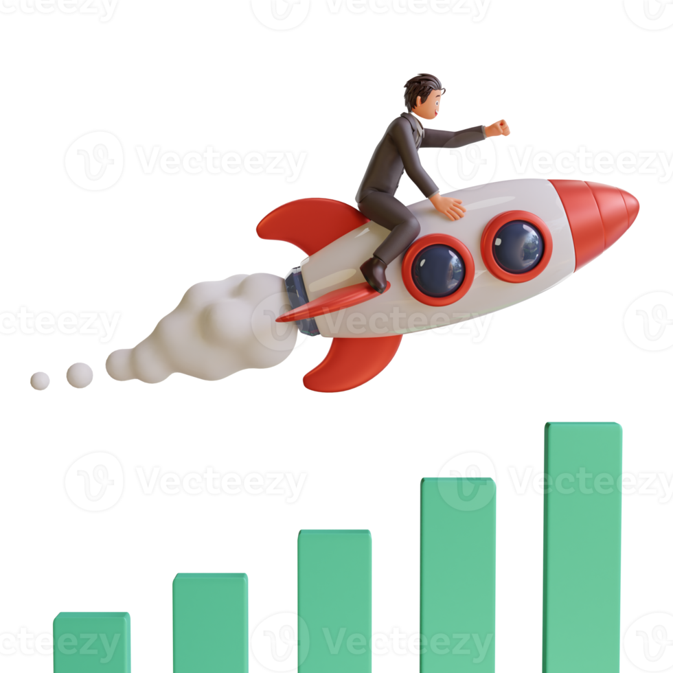affärsman karaktär flyger på en raket png