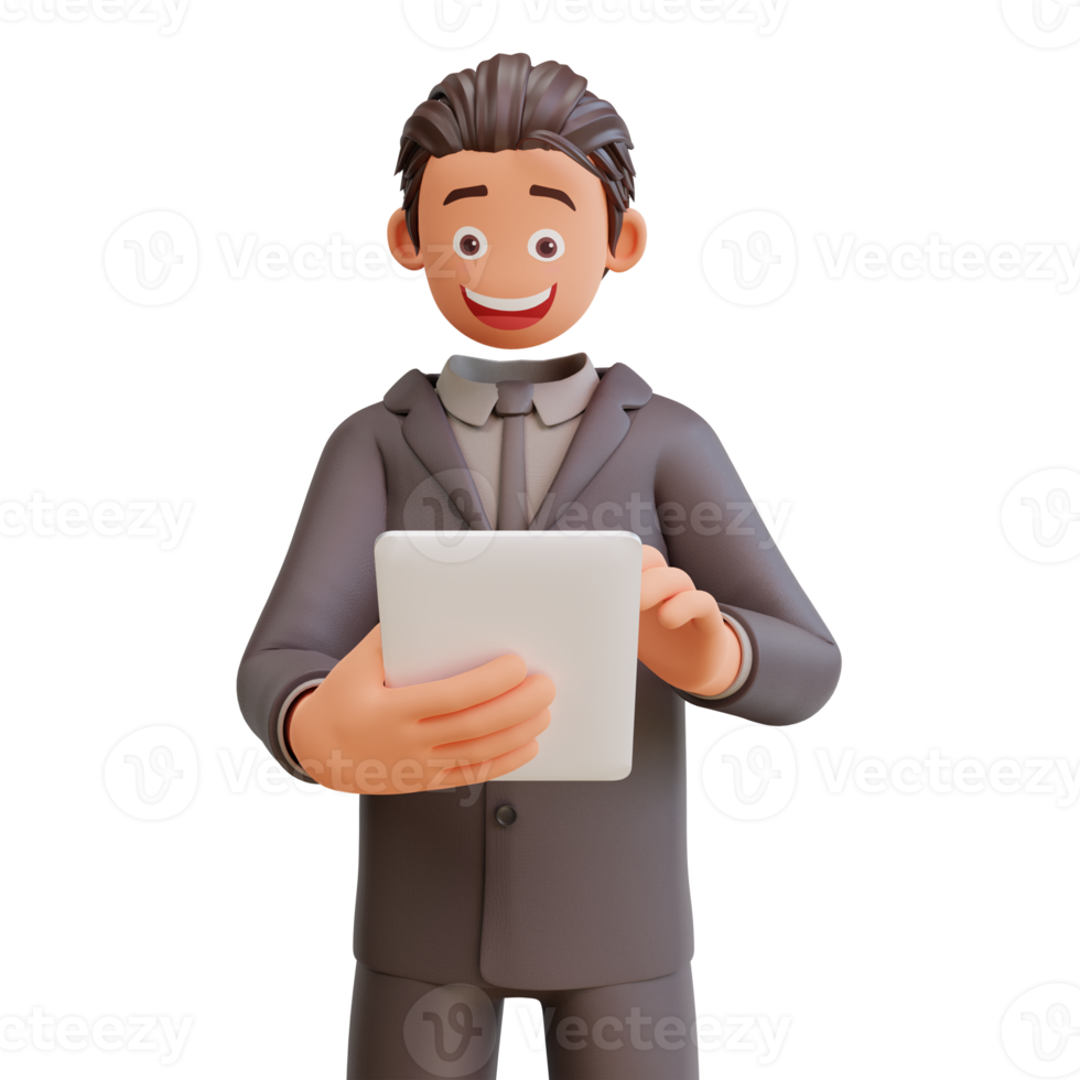 character bussinesman holding tablet device png