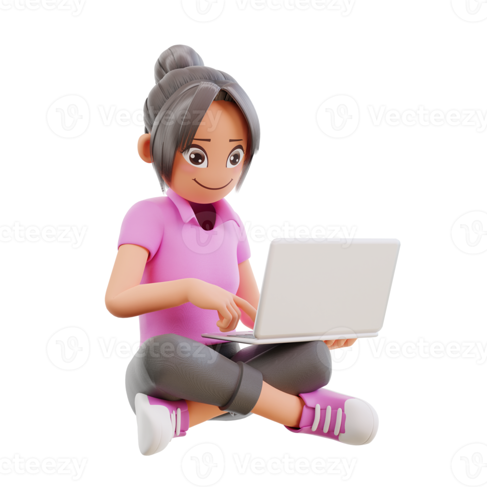 cute girl sit crossed legs hold laptop studying at home excited learn new information studying via internet contact language teacher videocall lesson png