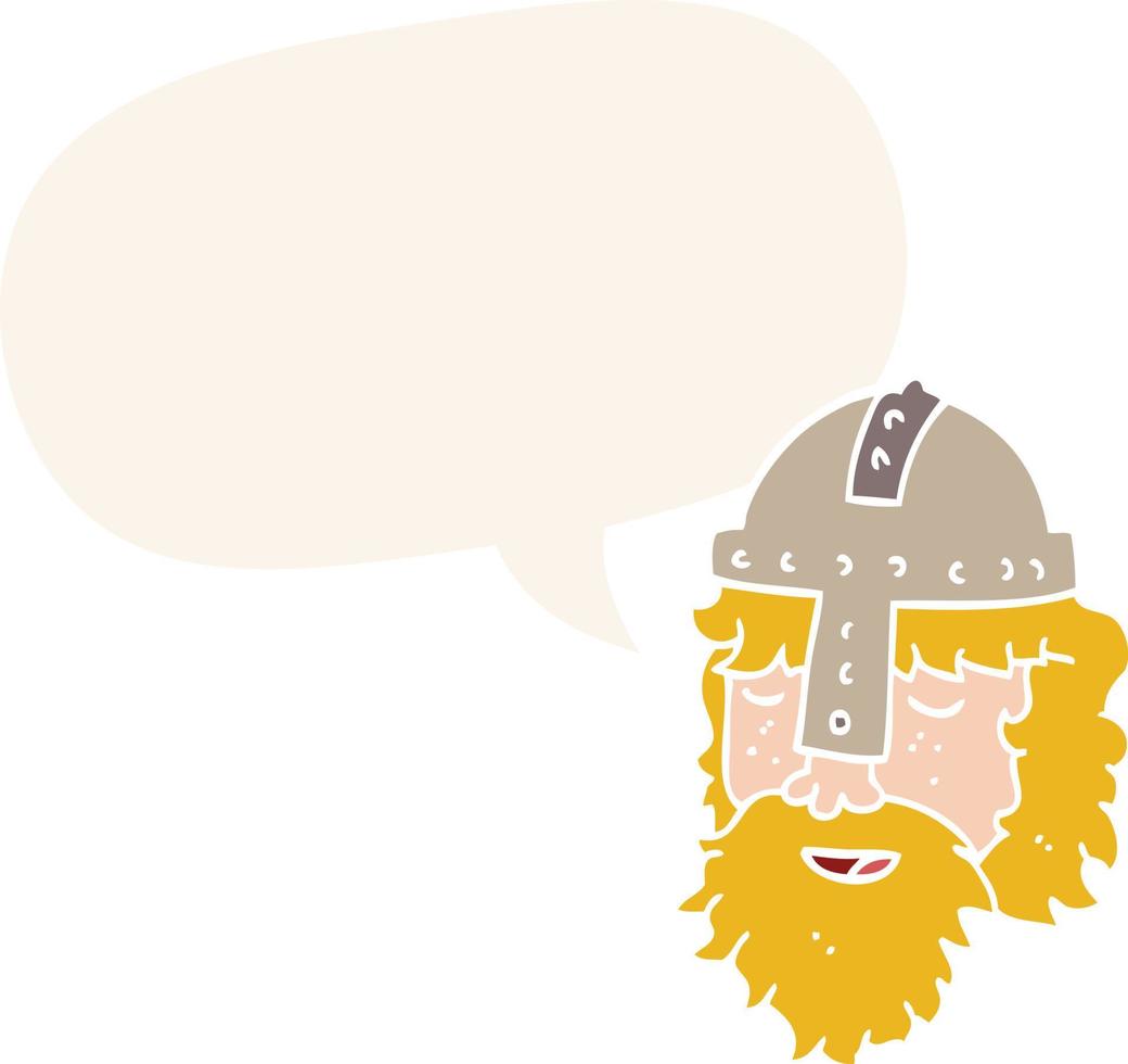 cartoon viking face and speech bubble in retro style vector