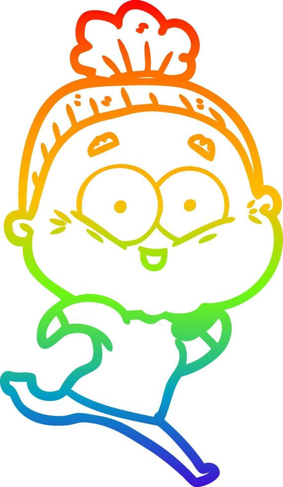 rainbow gradient line drawing cartoon happy old woman vector
