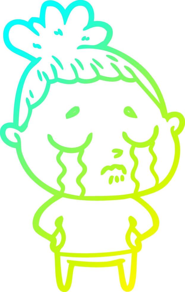 cold gradient line drawing cartoon crying woman vector