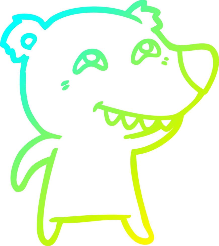 cold gradient line drawing cartoon polar bear showing teeth vector