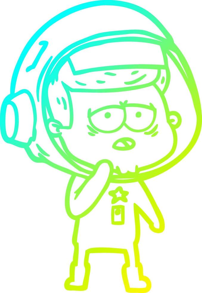 cold gradient line drawing cartoon tired astronaut vector