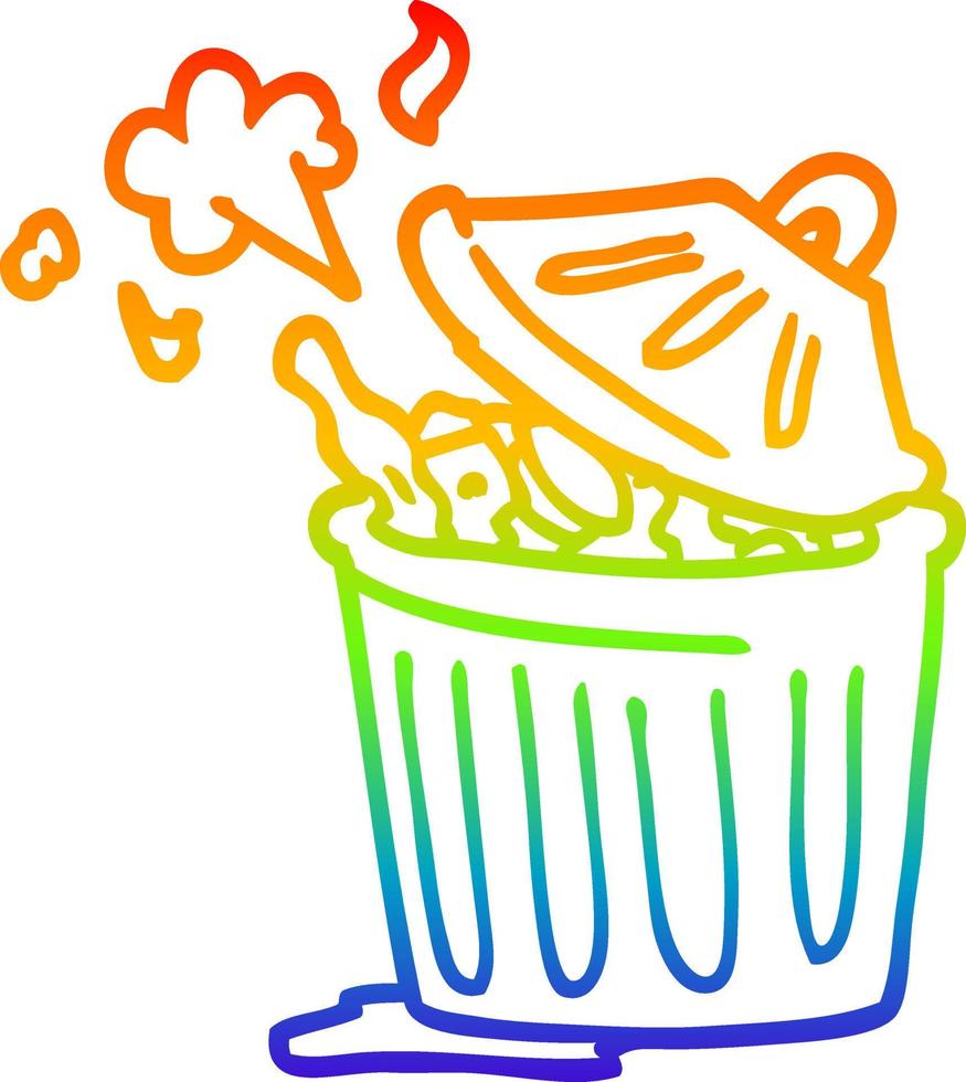 rainbow gradient line drawing cartoon waste bin vector