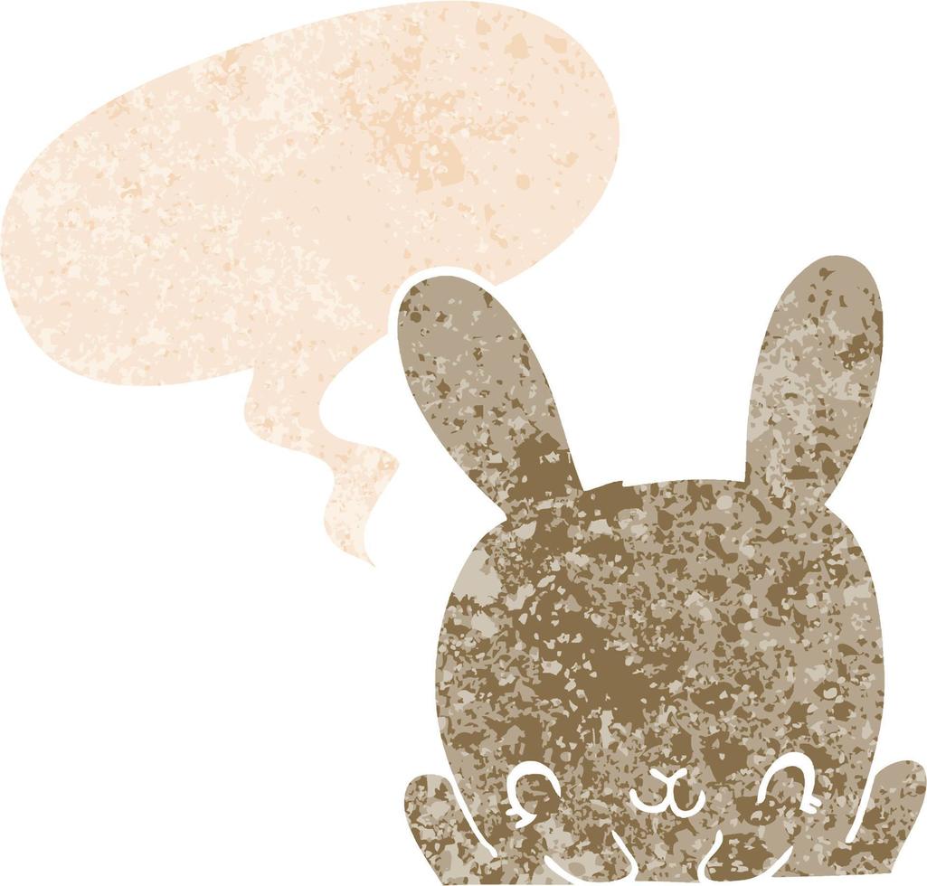 cartoon rabbit and speech bubble in retro textured style vector