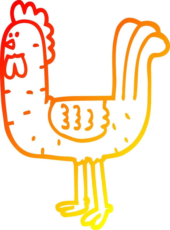 warm gradient line drawing cartoon cockerel vector