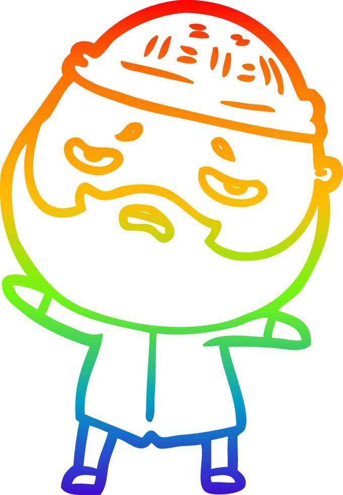 rainbow gradient line drawing cartoon worried man with beard vector